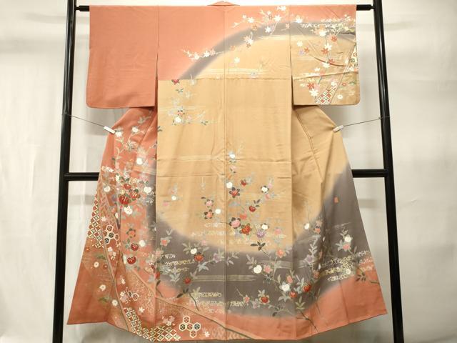 平和屋着物■訪問着 作家物 枝橘亀甲七宝花文 暈し染め 金銀彩 正絹 逸品 CABH9307ev