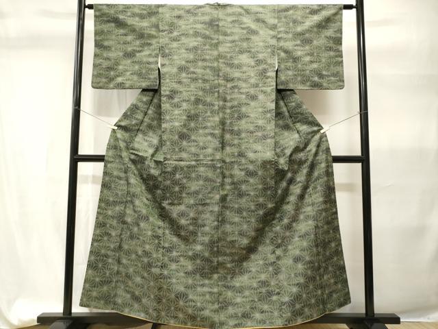 平和屋着物■上質な紬 麻の葉文様 正絹 逸品 CABH9311ev