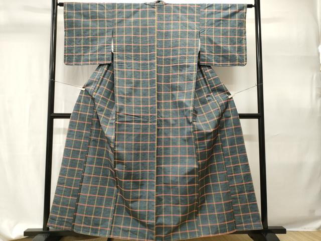 平和屋着物■上質な紬 格子柄 正絹 逸品 未使用 CABH9359ev
