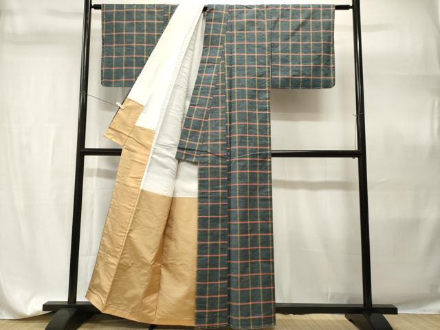 平和屋着物■上質な紬 格子柄 正絹 逸品 未使用 CABH9359ev