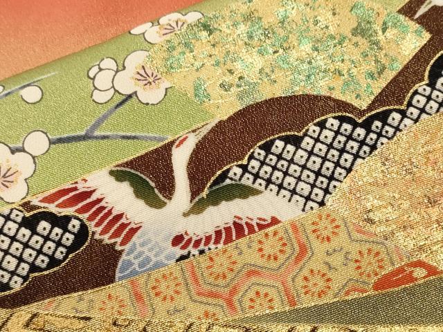 平和屋着物■豪華色留袖 幾久重袖 鉾 飛鶴花唐草文 暈し染め 金彩 正絹 逸品 CABH9499ev