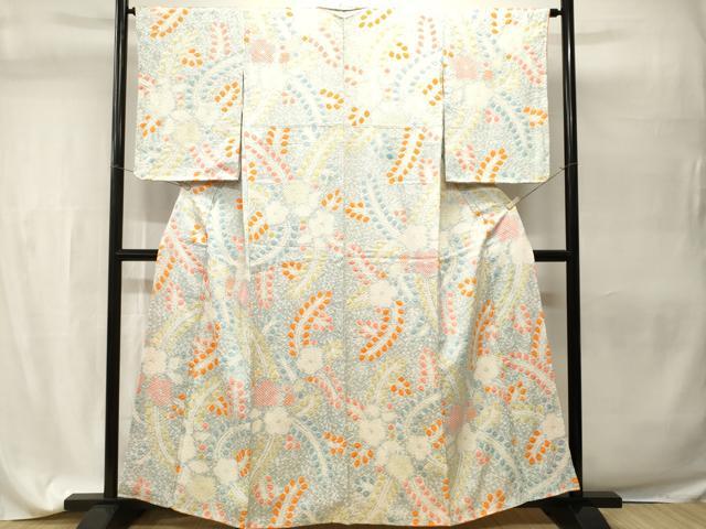 平和屋着物■上質な小紋 総刺繍 草花文 正絹 逸品 CABH9541ev
