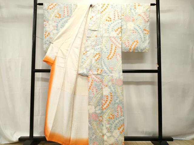平和屋着物■上質な小紋 総刺繍 草花文 正絹 逸品 CABH9541ev