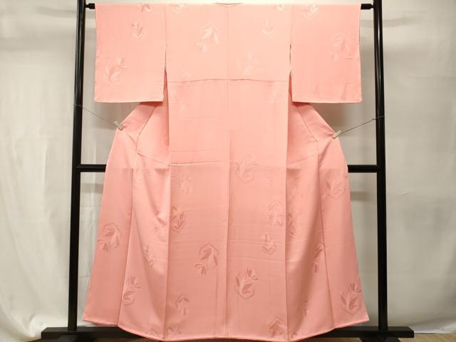 平和屋着物■上質な色無地 草花地紋 珊瑚色 正絹 逸品 CABH9549ev