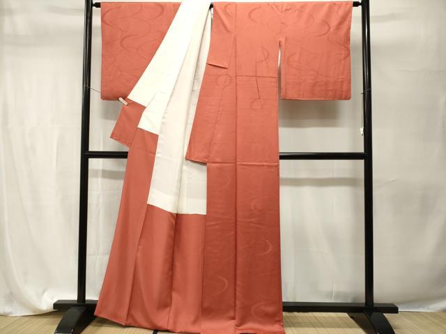 平和屋着物■上質な色無地 抽象地紋 臙脂色 正絹 逸品 CABH9550ev