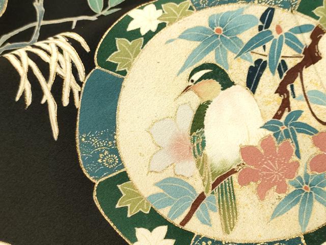 平和屋着物■豪華黒留袖 駒刺繍 絵皿鴛鴦文 白鷺草花文 金彩 正絹 逸品 CABH9562ev