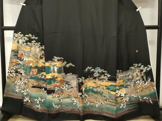 平和屋着物■豪華黒留袖 作家物 刺繍 屏風人物風景文 暈し染め 金銀彩 正絹 逸品 CABH9564ev