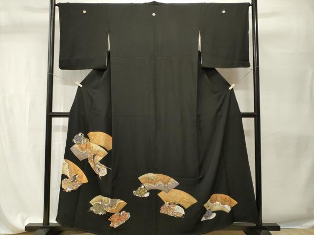 平和屋着物■豪華黒留袖 刺繍 地紙人物文 金彩 正絹 逸品 CABH9568ev