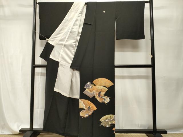 平和屋着物■豪華黒留袖 刺繍 地紙人物文 金彩 正絹 逸品 CABH9568ev