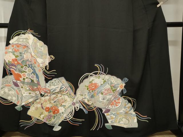 平和屋着物■豪華黒留袖 檜扇孔雀花文 尾長鳥文 正絹 逸品 CABH9572ev