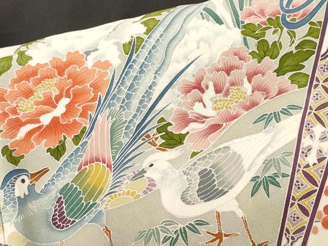 平和屋着物■豪華黒留袖 檜扇孔雀花文 尾長鳥文 正絹 逸品 CABH9572ev
