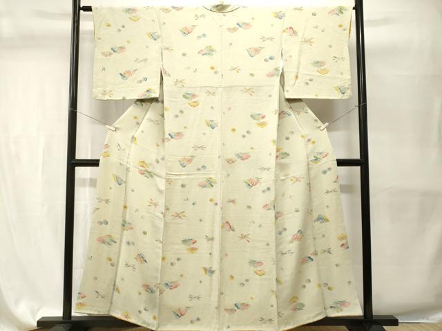 平和屋着物■上質な小紋 型染め 遠山松竹梅文 鬼しぼ縮緬 正絹 逸品 CABH9577ev
