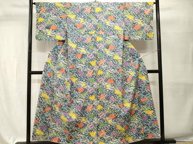 平和屋着物■上質な小紋 紬地 型染め 笹梅花文 正絹 逸品 CABH9584ev