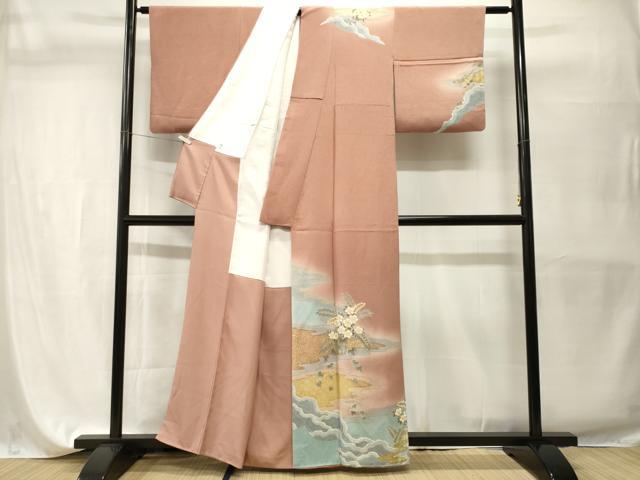 平和屋着物■訪問着 流水草花文 暈し染め 金彩 鬼しぼ縮緬 正絹 逸品 CABH9588ev