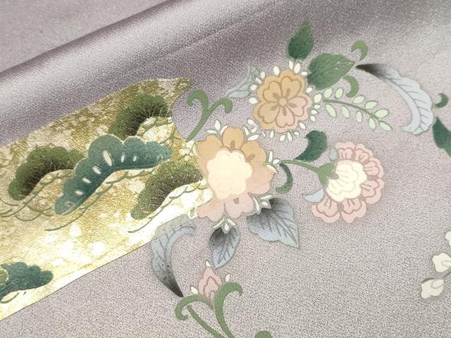 平和屋着物■訪問着 更紗花文 吹き寄せ文 暈し染め 金彩 正絹 逸品 CABH9590ev
