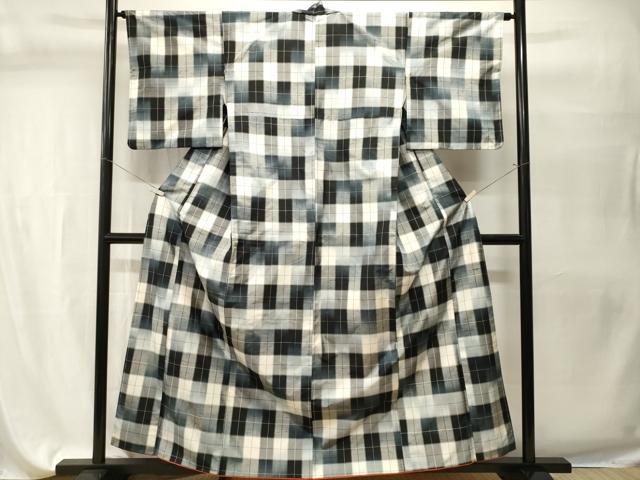 平和屋着物■上質な紬 格子 正絹 逸品 CABH9592ev