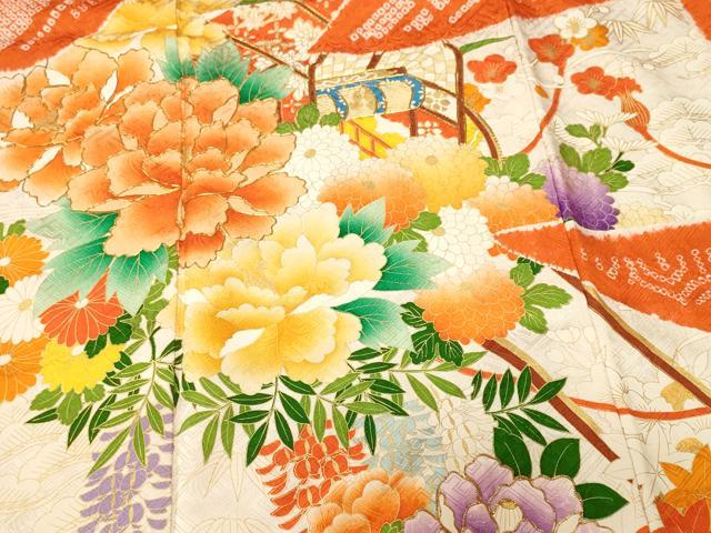 平和屋着物■豪華振袖 駒刺繍 絞り 御所車花文 藤花房 金彩 正絹 逸品 CABH9599ev