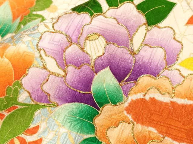 平和屋着物■豪華振袖 駒刺繍 絞り 御所車花文 藤花房 金彩 正絹 逸品 CABH9599ev