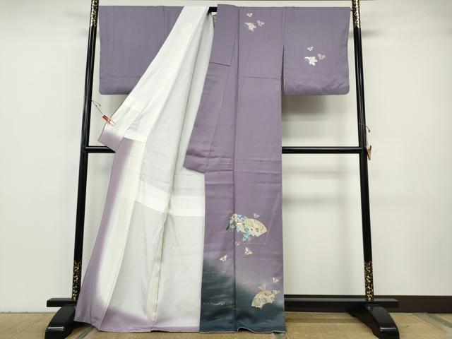 平和屋着物●訪問着 地紙花蝶文 暈し染め 金銀彩 ロング丈 正絹 逸品 CABH9602ut