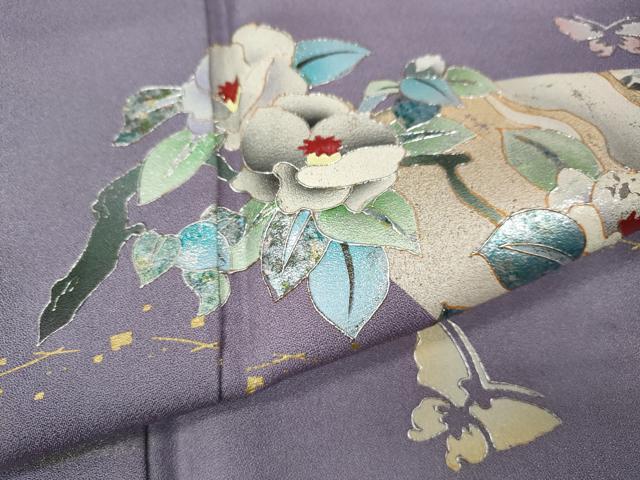 平和屋着物●訪問着 地紙花蝶文 暈し染め 金銀彩 ロング丈 正絹 逸品 CABH9602ut