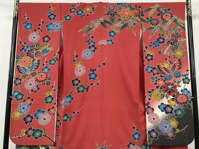 平和屋着物●豪華振袖 紅型 流水花蝶文 暈し染め 正絹 逸品 CABH9607ut