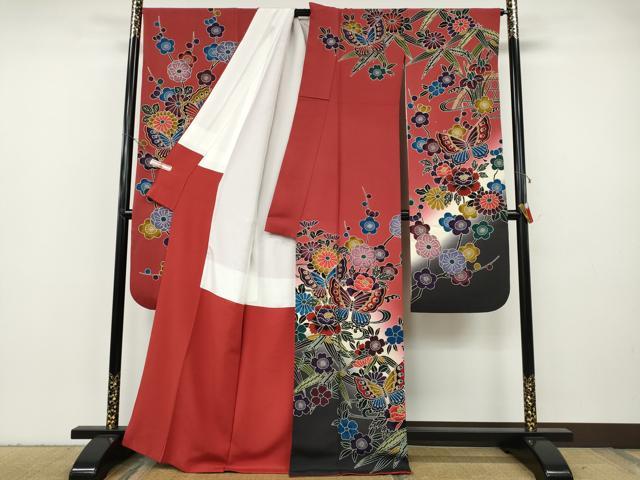 平和屋着物●豪華振袖 紅型 流水花蝶文 暈し染め 正絹 逸品 CABH9607ut