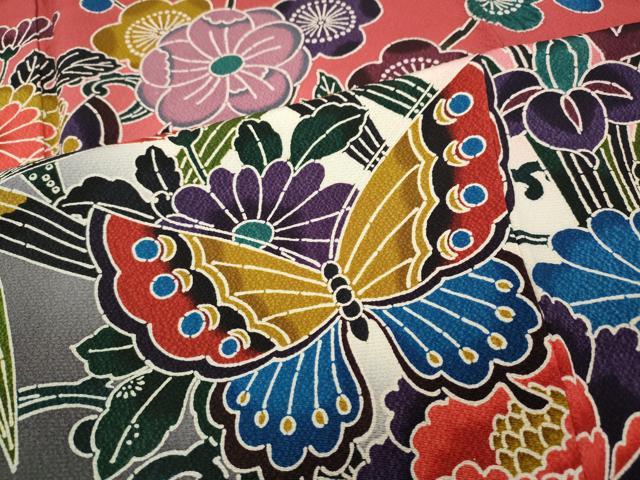平和屋着物●豪華振袖 紅型 流水花蝶文 暈し染め 正絹 逸品 CABH9607ut