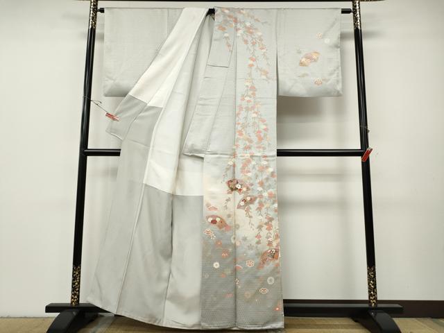 平和屋着物●訪問着 地紙枝垂れ花文 暈し染め 金彩 正絹 逸品 CABH9609ut
