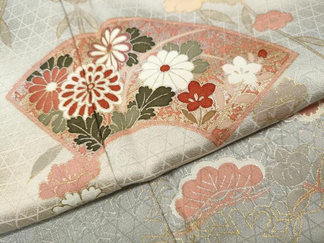 平和屋着物●訪問着 地紙枝垂れ花文 暈し染め 金彩 正絹 逸品 CABH9609ut