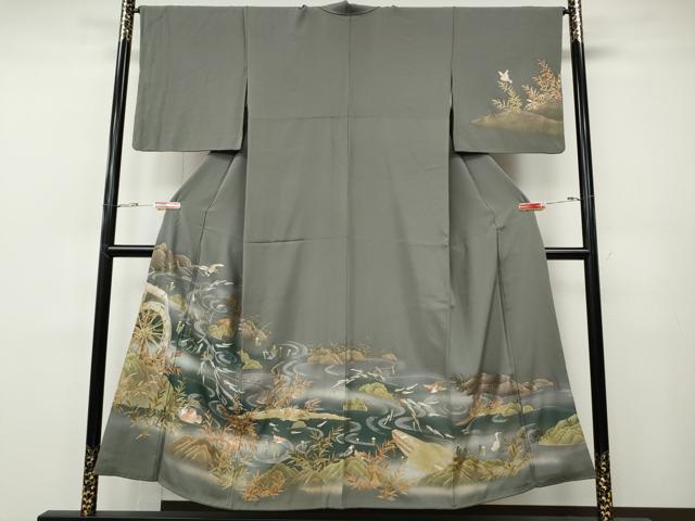平和屋着物●訪問着 刺繍 水車 鯉 鴛鴦草木文 暈し染め 金彩 正絹 逸品 CABH9615ut