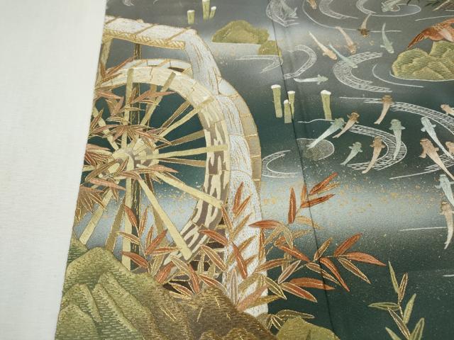 平和屋着物●訪問着 刺繍 水車 鯉 鴛鴦草木文 暈し染め 金彩 正絹 逸品 CABH9615ut