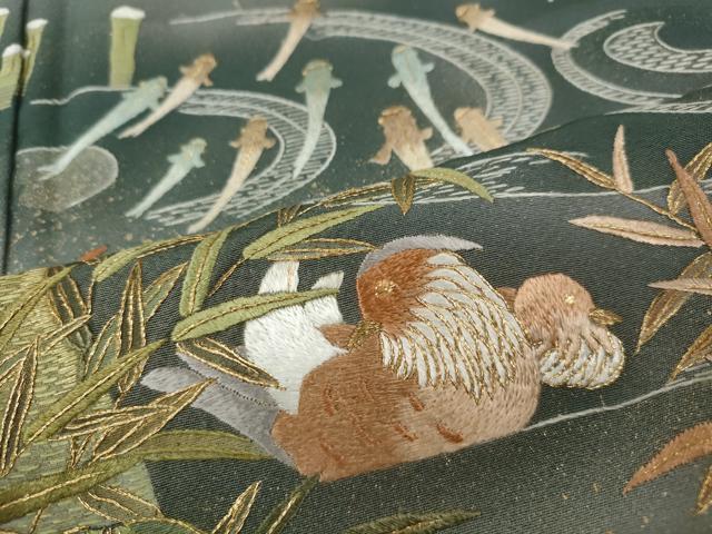 平和屋着物●訪問着 刺繍 水車 鯉 鴛鴦草木文 暈し染め 金彩 正絹 逸品 CABH9615ut