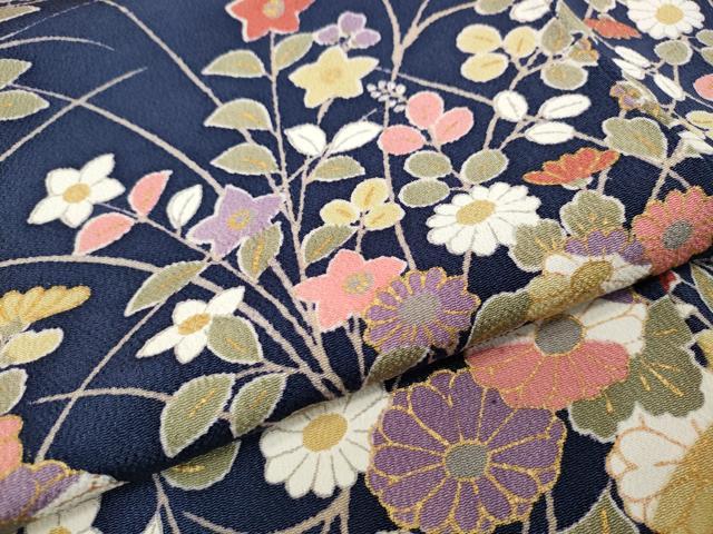 平和屋着物●上質な小紋 花蝶文 金彩 鬼しぼ縮緬 正絹 逸品 CABH9619ut