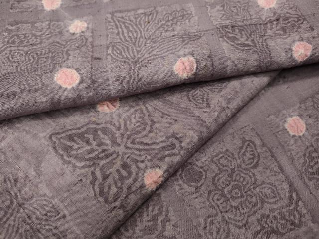 平和屋着物●上質な紬 絞り ろうけつ染め 格子草花文 正絹 逸品 CABH9622ut