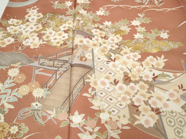 平和屋着物●訪問着 駒刺繍 屏風草花文 金彩 正絹 逸品 CABH9628ut