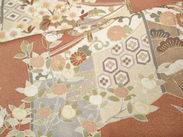 平和屋着物●訪問着 駒刺繍 屏風草花文 金彩 正絹 逸品 CABH9628ut