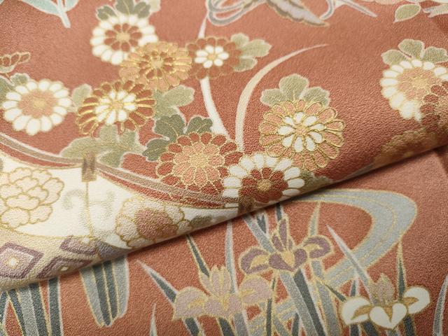 平和屋着物●訪問着 駒刺繍 屏風草花文 金彩 正絹 逸品 CABH9628ut