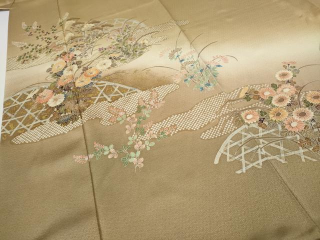 平和屋着物●訪問着 籬草花文 暈し染め 金彩 ますいわ屋扱い 正絹 逸品 CABH9629ut