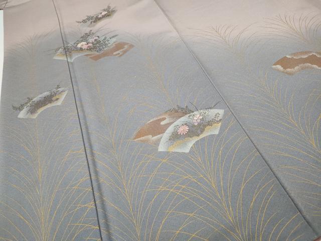 平和屋着物●訪問着 刺繍 地紙草花文 暈し染め 金銀彩 正絹 逸品 CABH9635ut
