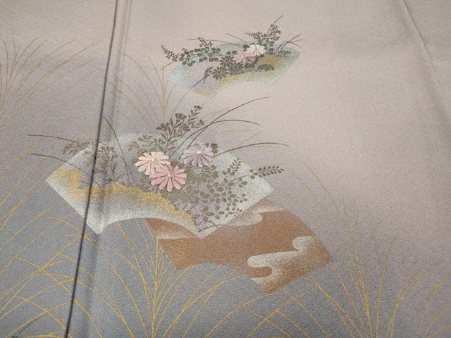 平和屋着物●訪問着 刺繍 地紙草花文 暈し染め 金銀彩 正絹 逸品 CABH9635ut