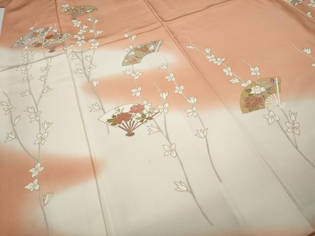 平和屋着物●訪問着 駒刺繍 扇面枝花文 暈し染め 金彩 正絹 逸品 CABH9645ut