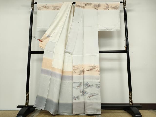 平和屋着物●訪問着 手描き 東海道五拾三次 暈し染め 正絹 逸品 CABH9647ut