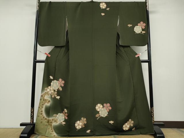 平和屋着物●訪問着 立波枝花文 暈し染め 金彩 鬼しぼ縮緬 ロング丈 正絹 逸品 CABH9652ut