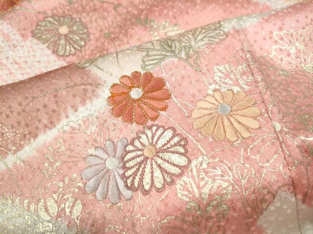 平和屋着物●訪問着 駒刺繍 絞り 松皮菱花文 金彩 正絹 逸品 CABH9656ut