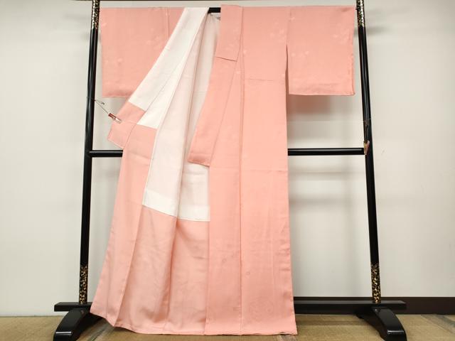 平和屋着物●上質な色無地 雪輪草花地紋 珊瑚色 正絹 逸品 CABH9664ut