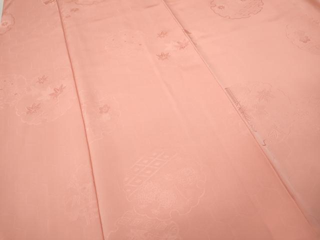 平和屋着物●上質な色無地 雪輪草花地紋 珊瑚色 正絹 逸品 CABH9664ut