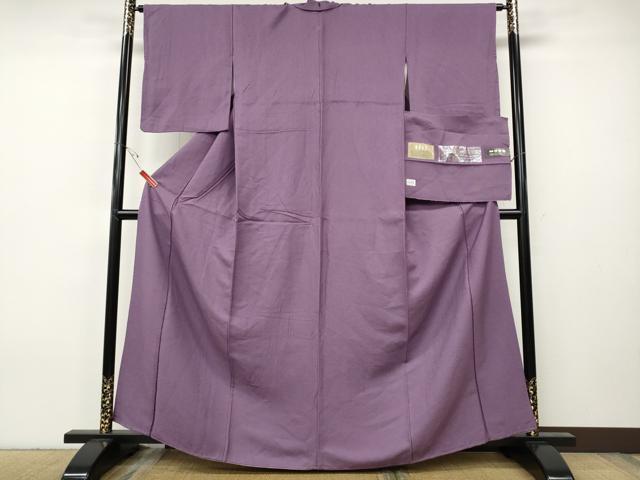 平和屋着物●上質な色無地 堅牢染 草木染 紋意匠 古代紫色 反端付き 正絹 逸品 CABH9668ut