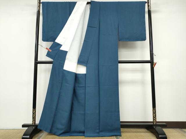 平和屋着物●上質な色無地 青藍色 正絹 逸品 CABH9669ut