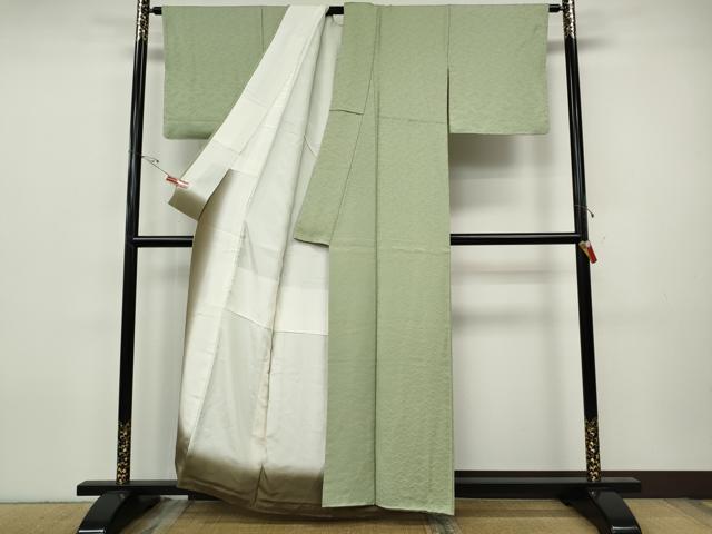 平和屋着物●上質な色無地 青海波地紋 山葵色 正絹 逸品 CABH9675ut