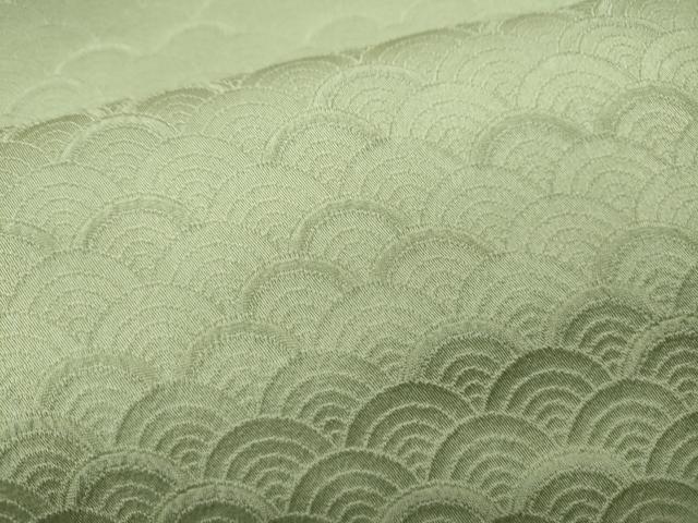 平和屋着物●上質な色無地 青海波地紋 山葵色 正絹 逸品 CABH9675ut